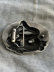 Rattle Snake Belt Buckle Silver Trim With Black Background Western Cowboy Style