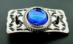 Blue Cobalt Glass 30×40 MM Rhodium Plated Belt Buckle Made In The USA