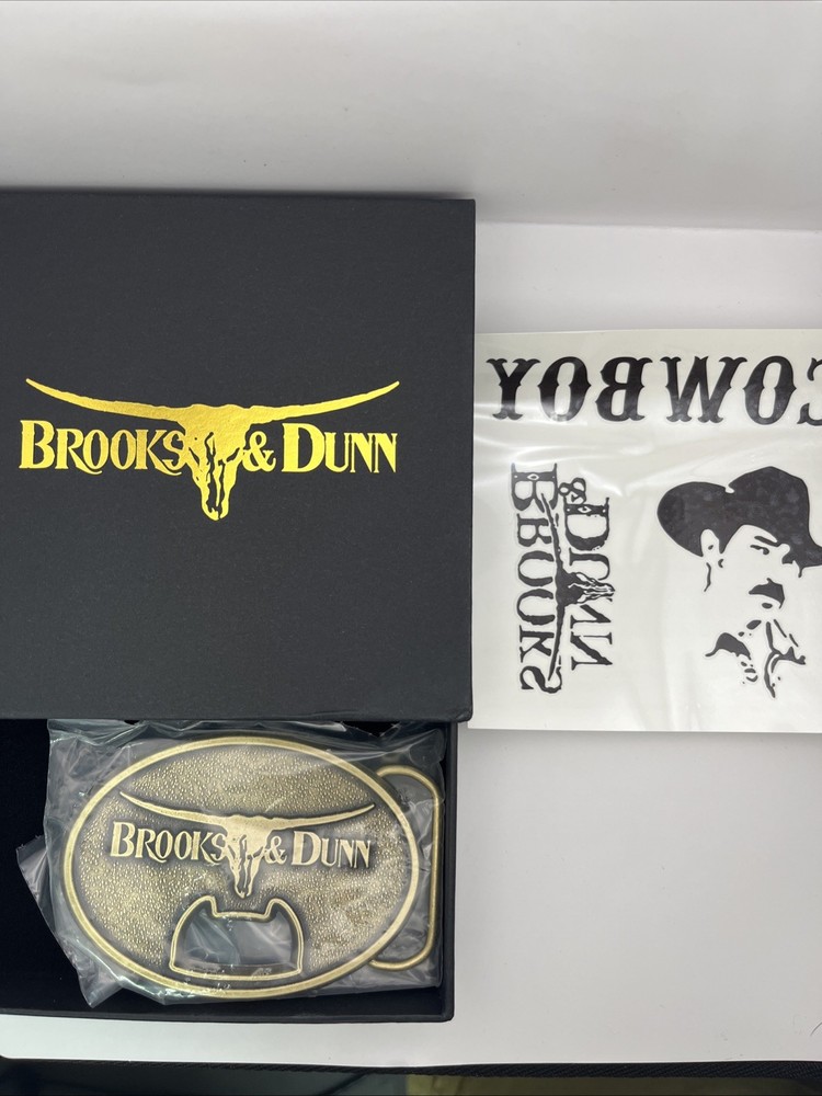Brooks & Dunn 3.5&Prime; Gold Tone Belt Buckle & Bottle Opener VIP Tour Merch USA Made