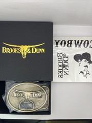 Brooks & Dunn 3.5&Prime; Gold Tone Belt Buckle & Bottle Opener VIP Tour Merch USA Made