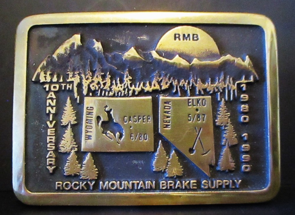 Rocky Mountain Brake Supply 10th Anniv 1990 Belt Buckle Ltd Ed Anacortes Brass