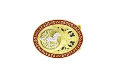 Western Buckle Gold Silver Red Running Horse Cowboy Oval 2 » Hebilla Vaquero