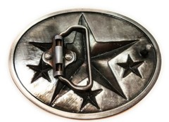 ♈ Old West Star Belt Buckle Antique silver Flames 4 stars ♈ Western Cowboy