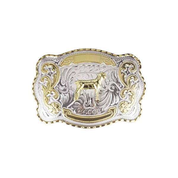 1 1/2&Prime; Big Gold Goat Western Belt Buckle – Style 1. 5 1/2&Prime; x 3 7/8&Prime;.