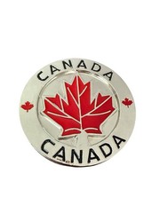 Vintage Canadian Flag Round Belt Buckle Maple Leaf Chrome Red Black Canada Day