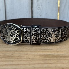 Genuine Laser Cut Leather Centenario Western Belt with Removable Buckle – Silver