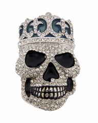 Skull Belt Buckle Silver Crown Metal Halloween Pirate Costume Bling Rhinestones