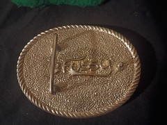 C. Russo Co. Angel Belt Buckle Rope Edge Gold Tone Blue Textured 1.5in