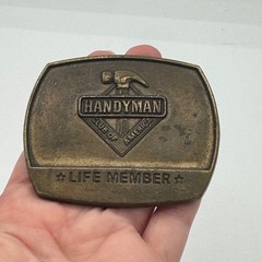 Vintage 1996 Handyman Club of America Life Member Belt Buckle Brass Tone Hammer