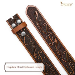 JASGOOD Western Leather Belt Strap for Fits waist size 31&Prime;-35&Prime;, C-dark Brown