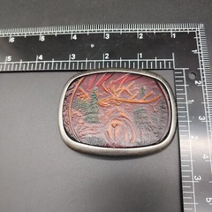 Tooled Leather Wildlife Elk in Metal Belt Buckle
