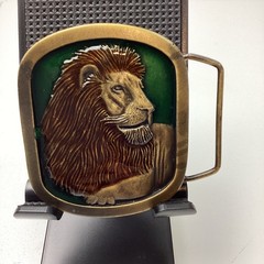 Vintage 76 rare Indiana Metal Craft Lion Belt Buckle Brass Enamel Wildlife C 97