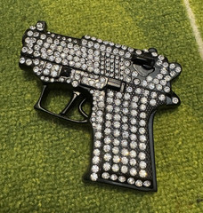 Men&rsquo;s Rhinestone Pistol Gun Belt Buckle Black & Silver Tone Metal Western
