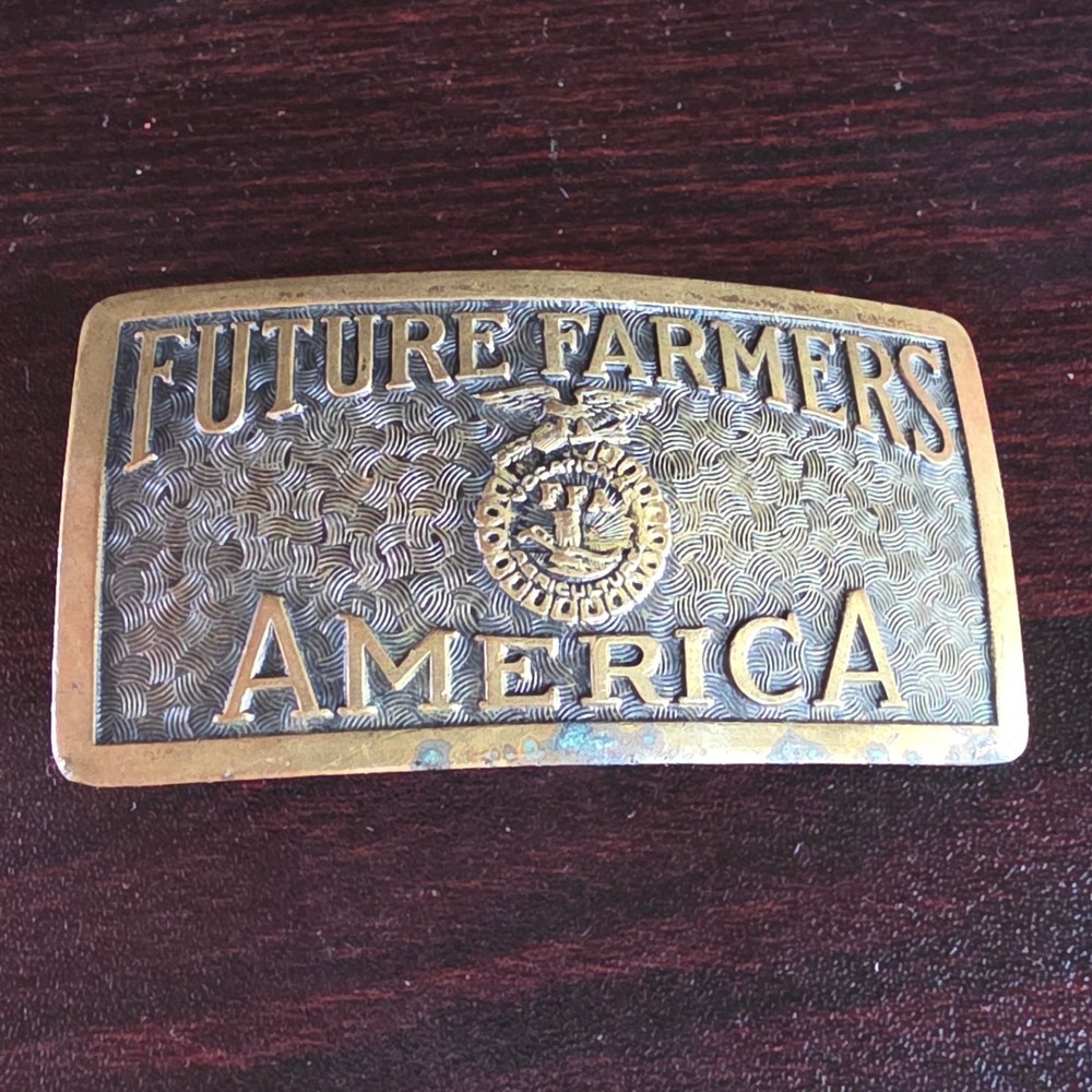 FFA Future Farmers of America Belt Buckle Gold Tone Brass USA Made Education