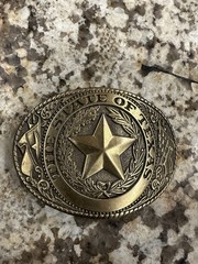 The State of Texas Star Belt Buckle, Brass, Never Worn