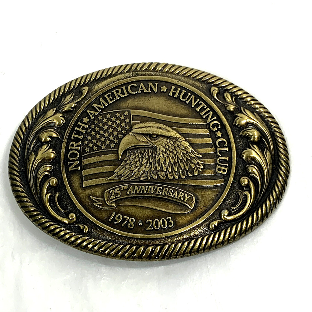 North American Hunting Club Brass Belt Buckle 25th Ann 1978-2003 Oval Eagle Flag