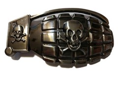 ♈ SKULL GRENADE Pirate ♈ Gun Metal Color large 4.6&Prime;x 2.5&Prime; Skeleton Belt Buckle