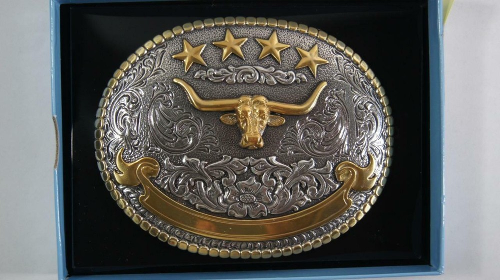 M&F WESTERN Nocona Silver & Gold tone Steer Head Belt Buckle 37401