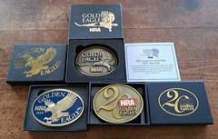 3 NRA Belt Buckles « Golden Eagles » High Quality New In Box