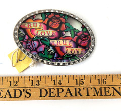 Ed Hardy True Love Red Rose Oval Belt Buckle Rhinestones
