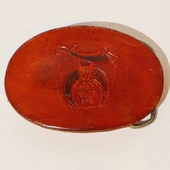Vintage Shriners Tooled Leather Masonic Belt Buckle Masons Temple Brown