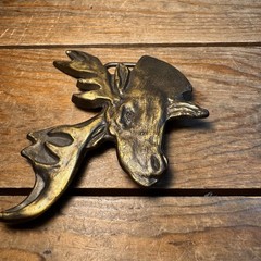 Vintage 1970’s Brass Moose Elk Head Wildlife Belt Buckle 4” #4047
