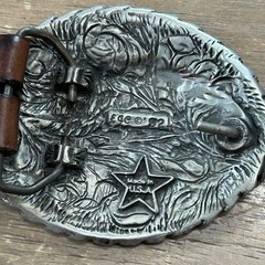 Nickel Screaming Eagle Belt Buckle w/Brown Leather Belt Size 36 Western Cowboy