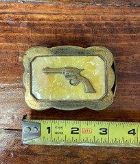 Vintage Western Revolver Belt Buckle Brass Plated Six Shooter