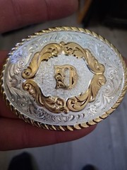 Montana Silversmiths Silver Engraved Gold Trim D Initial Belt Buckle w/Tags