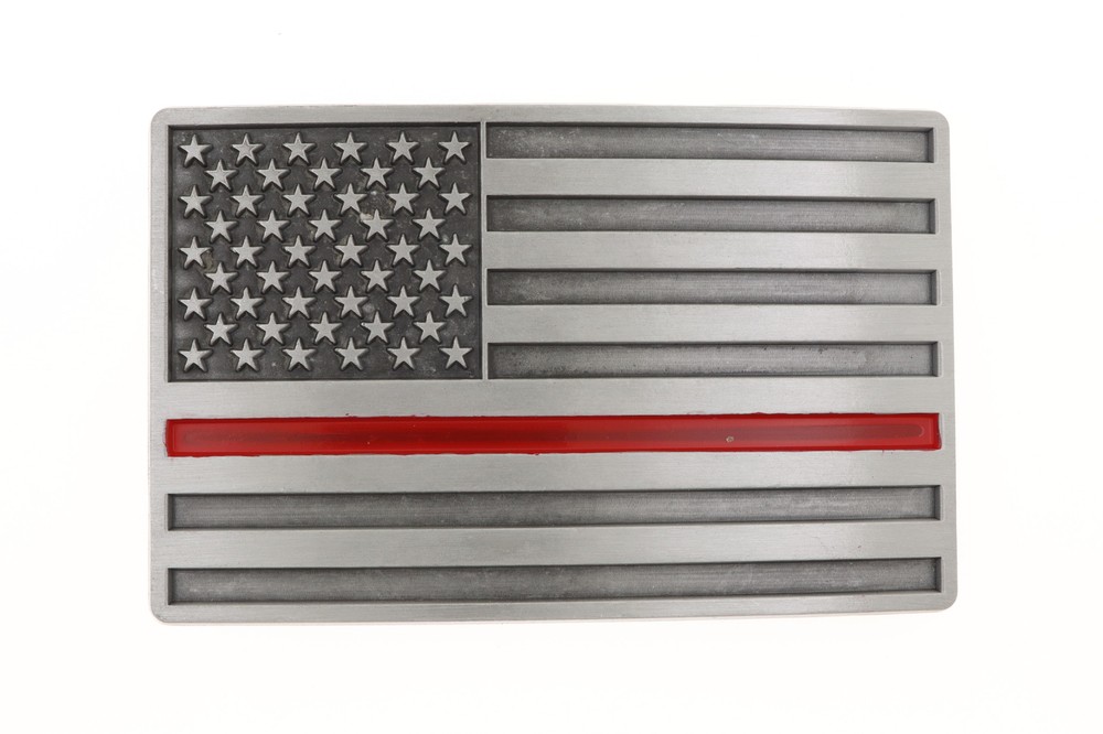 Thin Red Line Fire Fighter American USA Flag Silver Metal Belt Buckle