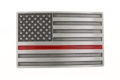 Thin Red Line Fire Fighter American USA Flag Silver Metal Belt Buckle