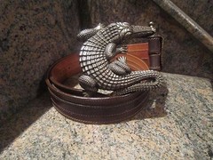 Huge Kieselstein-Cord Sterling Alligator W/Brown Leather/Lizard Belt Size 2