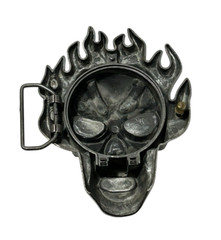Skull Flaming Belt Buckle Fire Tattoo Goth Tribal Large Skeleton Scary Novelty