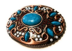 ✖ HQ NATIVE AMERICAN copper turquoise Cowboy Rodeo Style Belt Buckle Heritage US