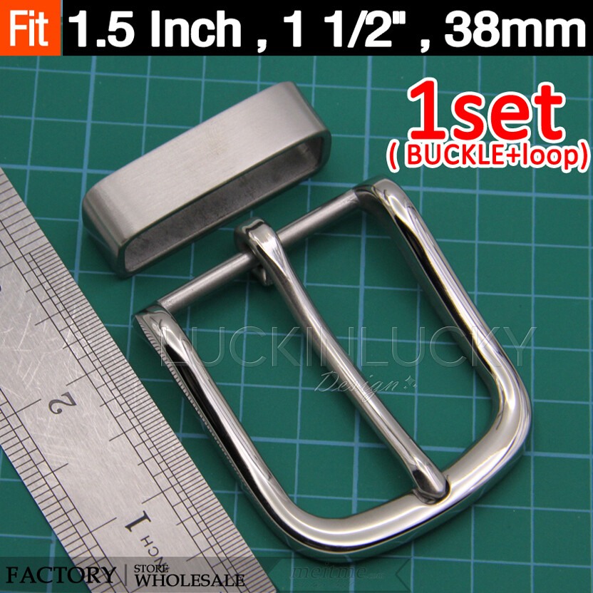 Stainless Steel belt buckle Set with belt loop keeper for 1.5 » Leather – 1 Set