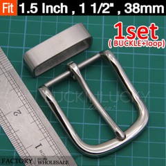 Stainless Steel belt buckle Set with belt loop keeper for 1.5 » Leather – 1 Set