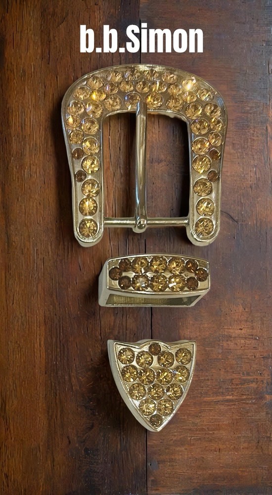 B.B. Simon Full Crystal Belt Buckle Swarovski Light Colorado Topaz Crystals