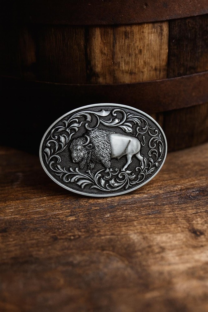 Silver Buffalo Belt Buckle Southwestern Cowboy Style Fits 1.5 Inch Belt