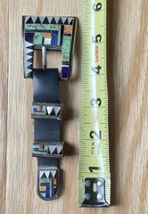 Vintage Navajo Raymond Delgarito Signed Multi-Stone Stamped Ranger Belt Buckle