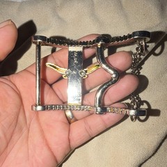 Western Chain Bit Bull Head Design Silver Tone with Gold Accent Curb Chain