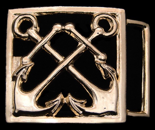 MI24182 *NOS* VERY COOL ***CROSSED BOAT ANCHORS*** BRIGHT GOLDTONE SHIP BUCKLE