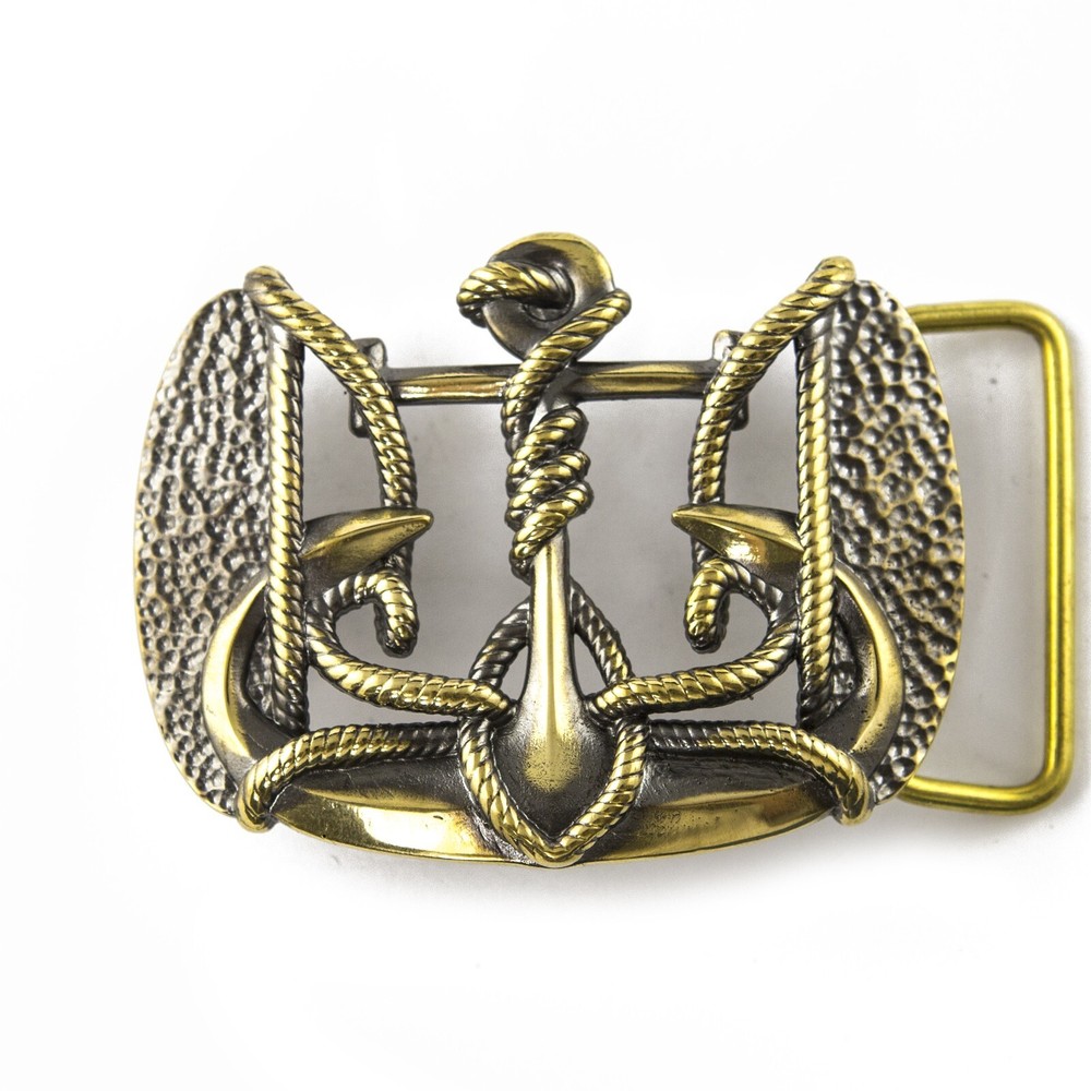 Brass belt buckle Trident Anchor, Ukrainian symbol, Sea anchor belt buckle