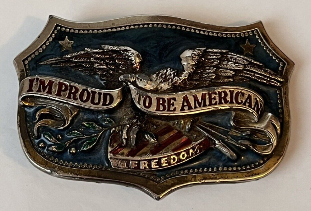 Vintage 1984 I&rsquo;m Proud To Be American Freedom Limited Serial #H1459 Belt Buckle