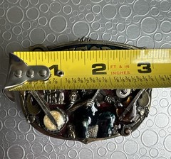 Vintage 1982 Bluegrass Music USA Belt Buckle Pewter Enamel Fiddle Banjo H918