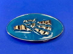Made In Mexico Eagle Badge Emblem Blue & Silver Color Wide Oval Belt Buckle