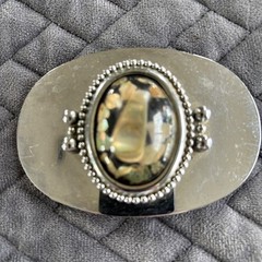 Vintage Silver Tone Abalone Shell Inlay Oval Belt Buckle Western Boho Iridescent