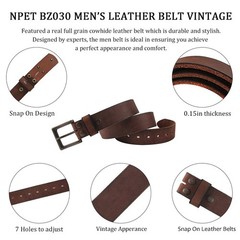 NPET Mens Full Grain Genuine 34 for 32&Prime; waist, Coffee With Black Brass Buckle