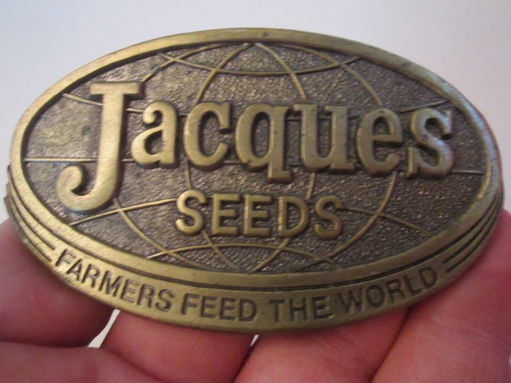 1977 JACQUES SEEDS BELT BUCKLE – FARMERS FEED THE WORLD – LIMITED ED. – GW-16