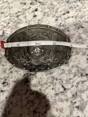 Chrome Men&rsquo;s Western Skull Studded Belt Buckle Silver