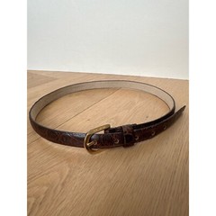 HALSTON brown leather belt with solid brass gold tone buckle